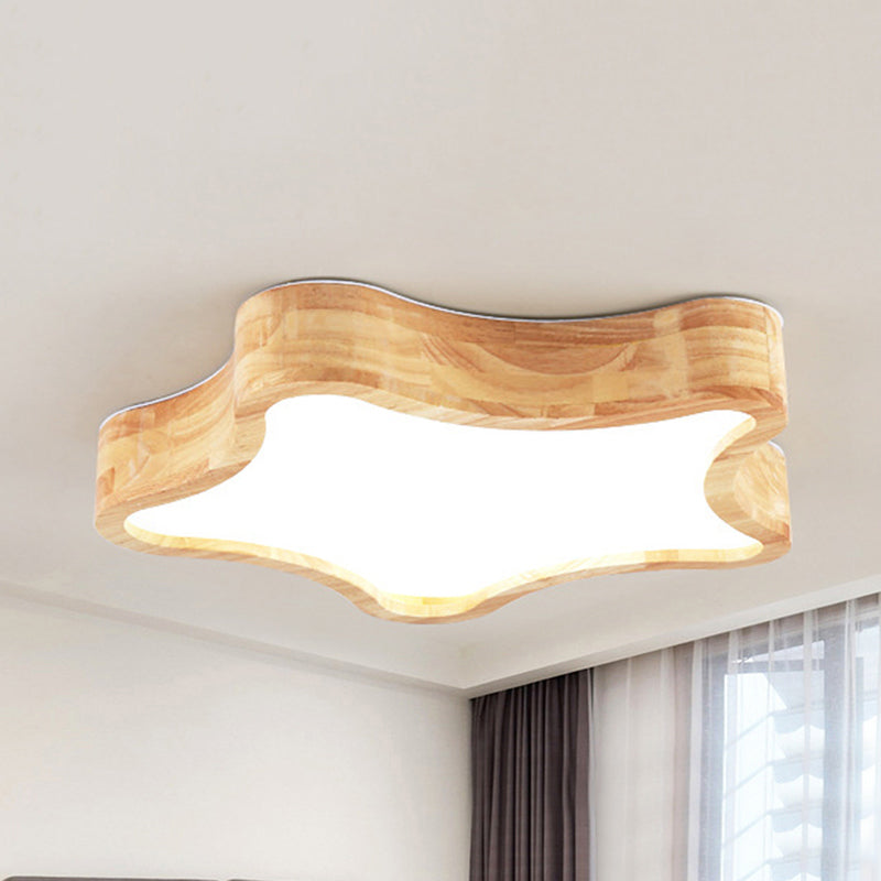 Star Wooden Flush Mount Ceiling Light for Designer Bedroom in Beige