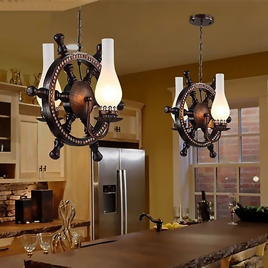 Vintage Frosted Glass Chandelier - 2-Light Pendant Lighting For Dining Room Brown