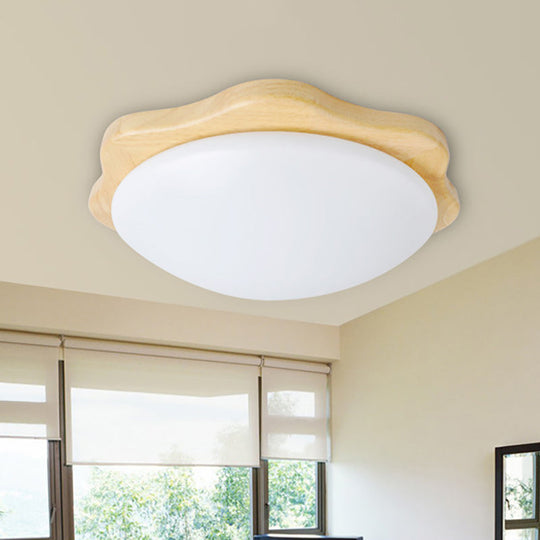 Simple Style Beige Flush Mount Ceiling Light Fixture with Wood Accents – Ideal for Bedroom Bowl Lighting