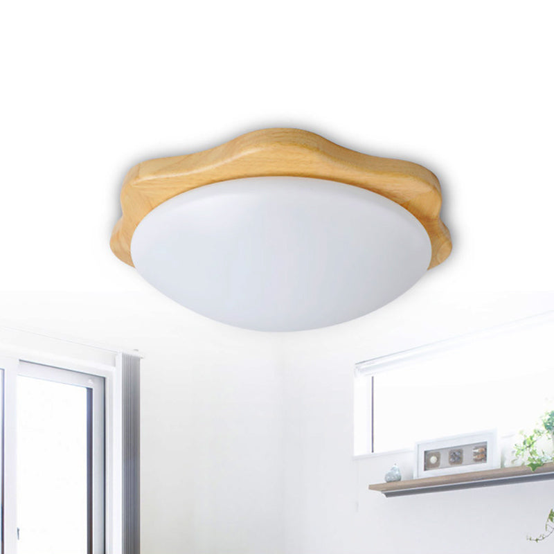 Simple Style Beige Flush Mount Ceiling Light Fixture with Wood Accents – Ideal for Bedroom Bowl Lighting