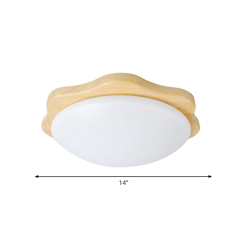 Simple Style Beige Flush Mount Ceiling Light Fixture with Wood Accents – Ideal for Bedroom Bowl Lighting