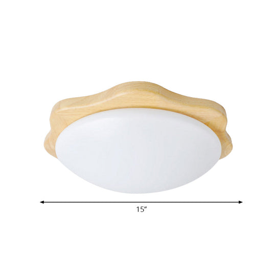 Simple Style Beige Flush Mount Ceiling Light Fixture with Wood Accents – Ideal for Bedroom Bowl Lighting