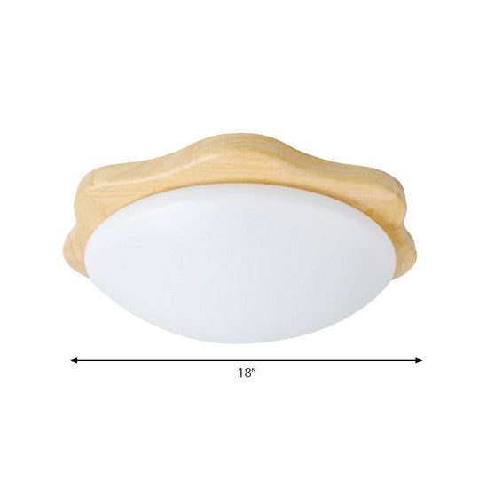 Simple Style Beige Flush Mount Ceiling Light Fixture with Wood Accents – Ideal for Bedroom Bowl Lighting