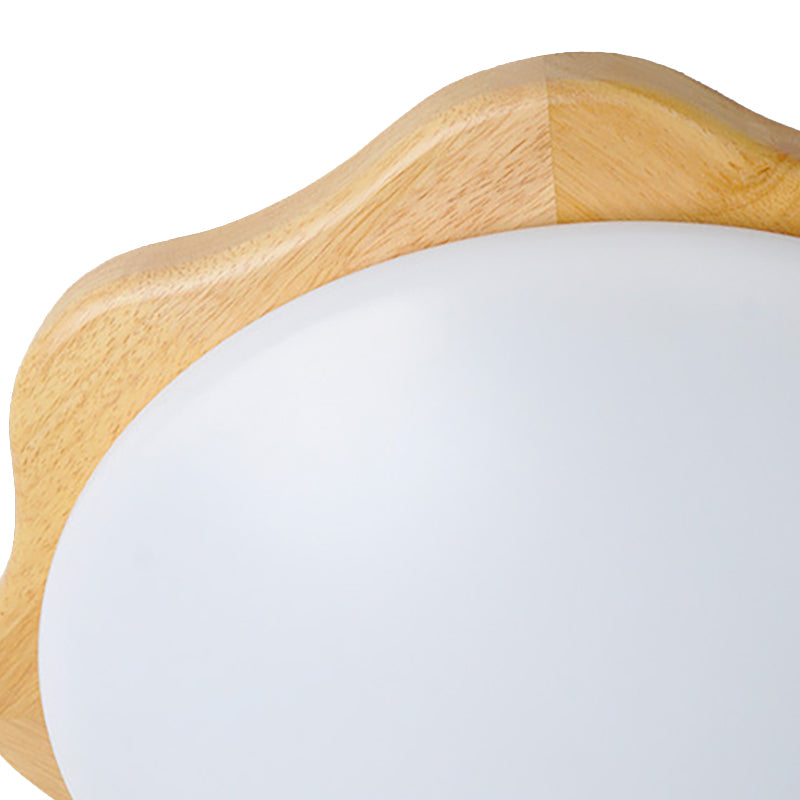 Simple Style Beige Flush Mount Ceiling Light Fixture With Wood Accents Ideal For Bedroom Bowl