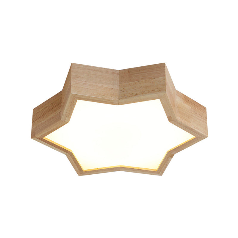 Wooden Star Shape Ceiling Light - Kids Bedroom - Simple Style - Beige Flush Mount Fixture