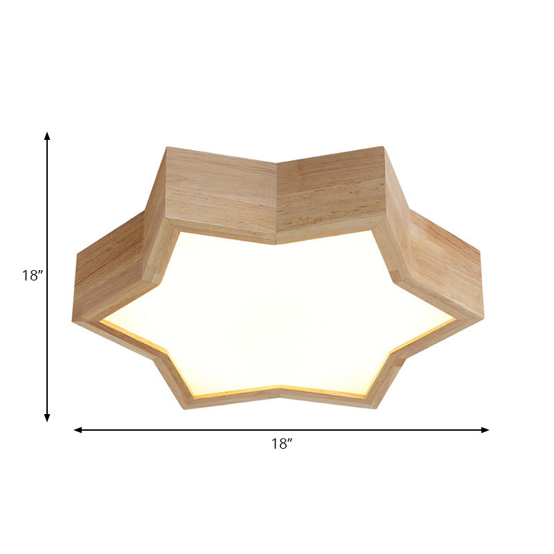 Wooden Star Shape Ceiling Light - Kids Bedroom - Simple Style - Beige Flush Mount Fixture