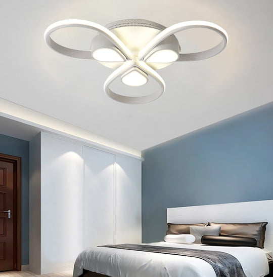 White Flush Mount Ceiling Light with Flower Acrylic Detailing: Modern Contemporary for Living Room