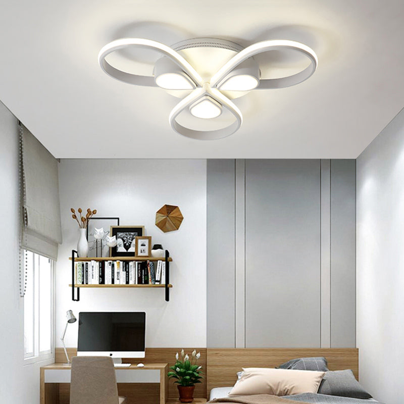 White Flush Mount Ceiling Light with Flower Acrylic Detailing: Modern Contemporary for Living Room