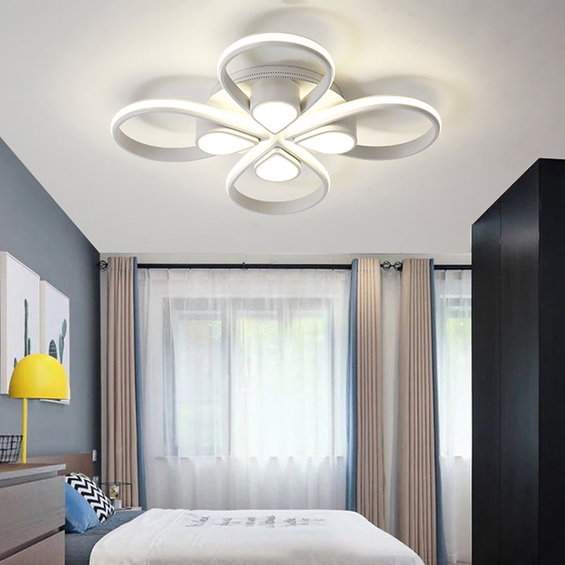 White Flush Mount Ceiling Light with Flower Acrylic Detailing: Modern Contemporary for Living Room