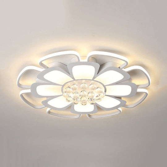 White Acrylic Blossom Led Ceiling Light - Crystal Ball Kids Lamp For Nursing Room