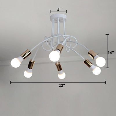 Loft Style Twisted Semi Flush Gold Ceiling Light Fixture With Open Bulb 3/5 Heads