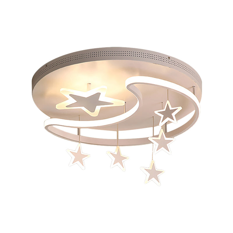 Nordic Moon & Star Ceiling Light Fixture - Acrylic Flush Mount For Kindergarten