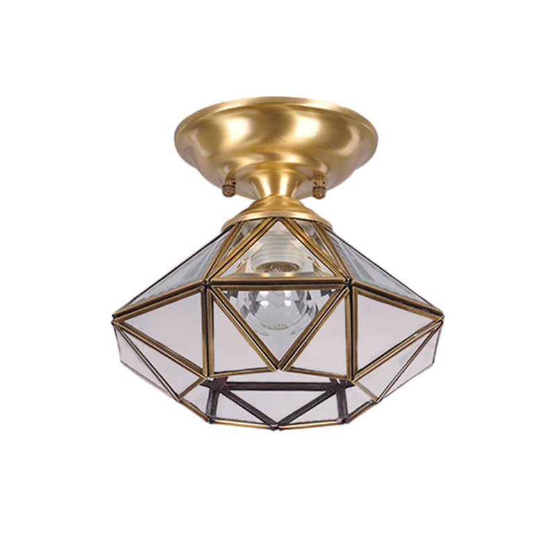 Colonial Diamond Flush Ceiling Light - 10"/12" - 1-Light - Clear Beveled Glass Panels - Brass Finish