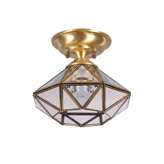 Colonial Diamond Flush Ceiling Light - 10"/12" - 1-Light - Clear Beveled Glass Panels - Brass Finish