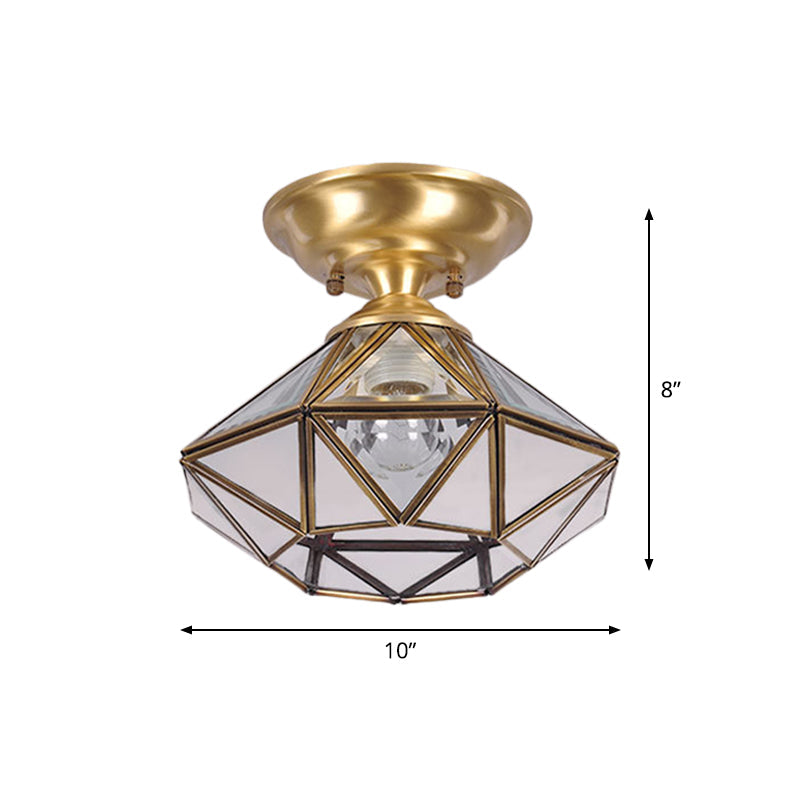 Colonial Diamond Flush Ceiling Light - 10"/12" - 1-Light - Clear Beveled Glass Panels - Brass Finish