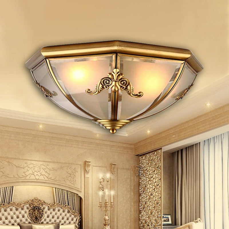 Brass Flush Mount Ceiling Light with Opal Glass Bowl - Small/Medium/Large, 2/3/6 Lights - Classic Design