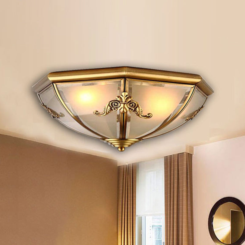 Brass Flush Mount Ceiling Light with Opal Glass Bowl - Small/Medium/Large, 2/3/6 Lights - Classic Design