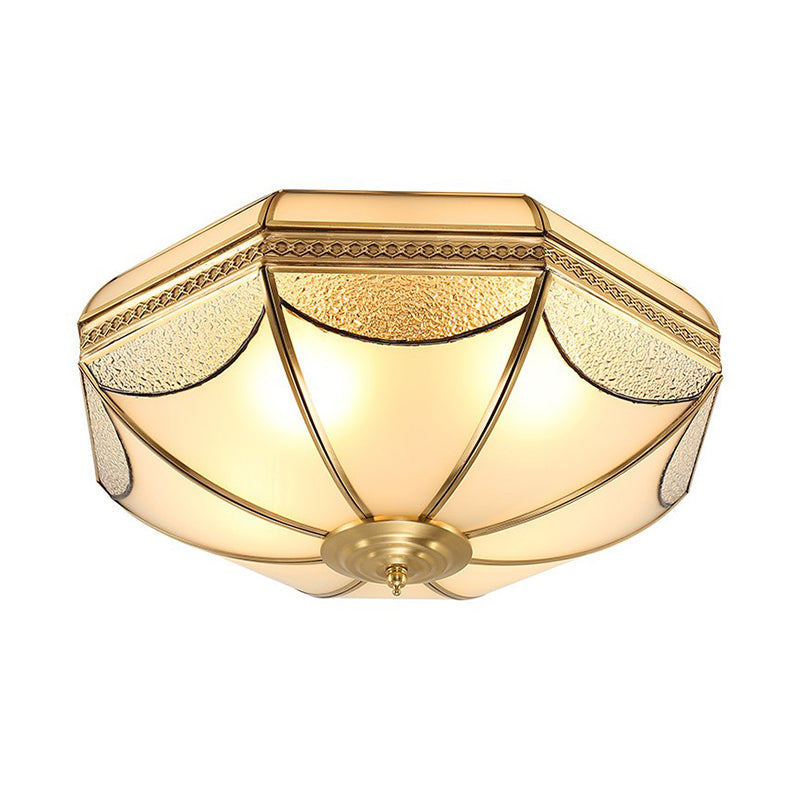 Traditional Brass Bowl Frosted Glass Flush Mount Light - Sizes: Small Medium Large