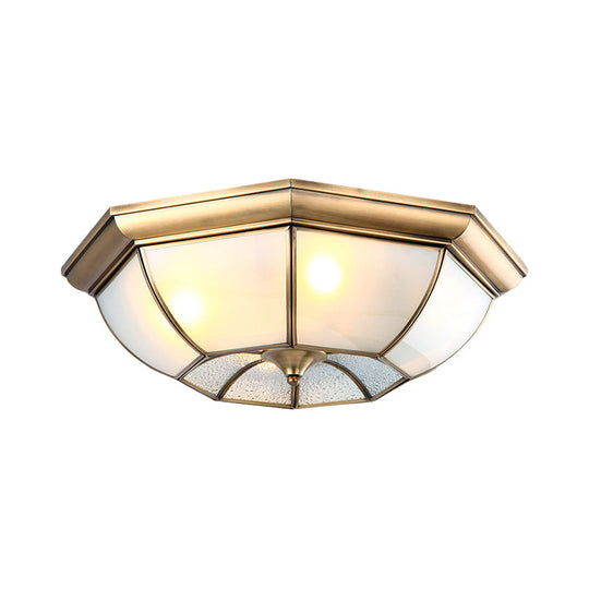 Colonial Bedroom Flush Mount Ceiling Light with Octagon Frosted Glass Shade in Brass - Available in 14"/18"/22" W and 3/4/6 Lights