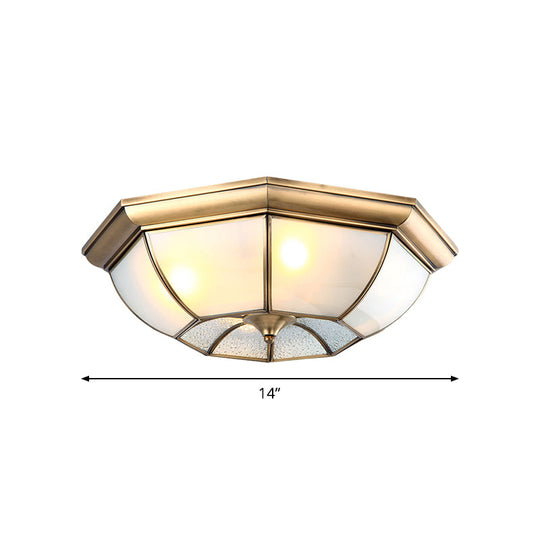 Colonial Bedroom Flush Mount Ceiling Light with Octagon Frosted Glass Shade in Brass - Available in 14"/18"/22" W and 3/4/6 Lights