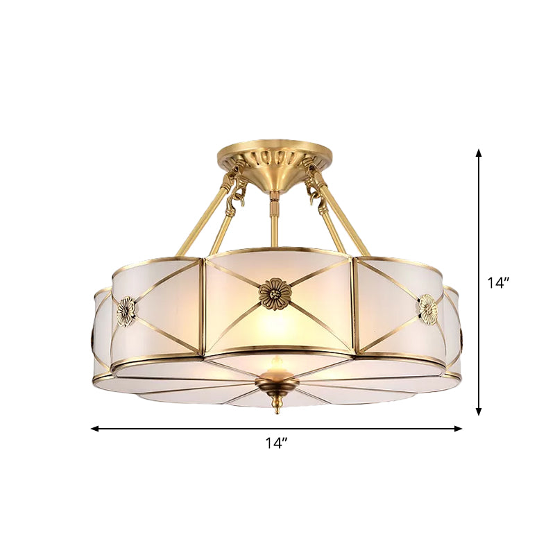 Opal Frosted Glass Brass Ceiling Light with Adjustable Size and Flush Mount