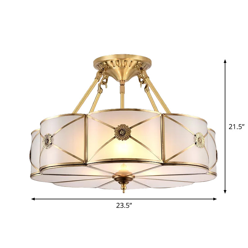 Opal Frosted Glass Brass Ceiling Light with Adjustable Size and Flush Mount