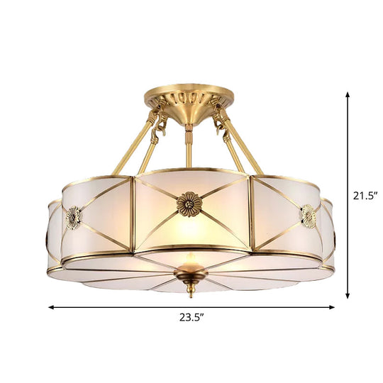 Opal Frosted Glass Brass Ceiling Light with Adjustable Size and Flush Mount