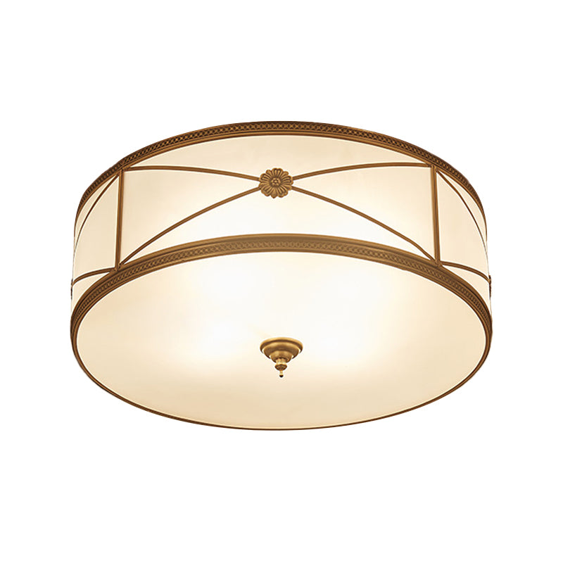 Opal Glass Flush Mount Ceiling Light with Classic Brass Finish