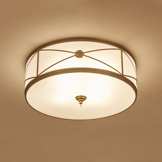 Opal Glass Flush Mount Ceiling Light with Classic Brass Finish