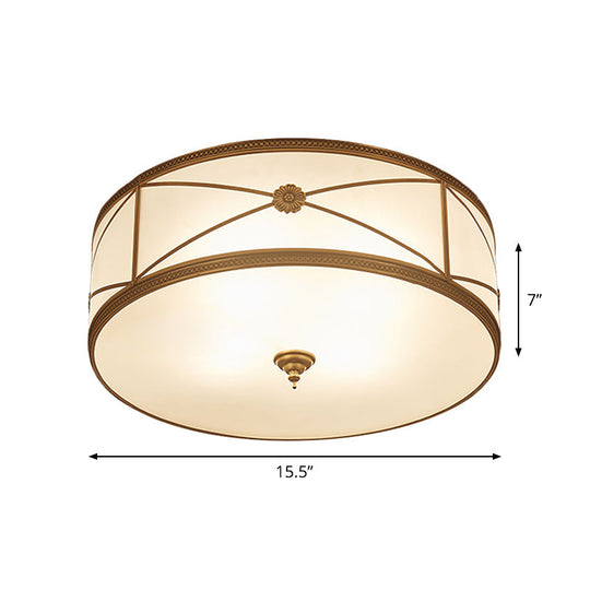 Opal Glass Flush Mount Ceiling Light with Classic Brass Finish