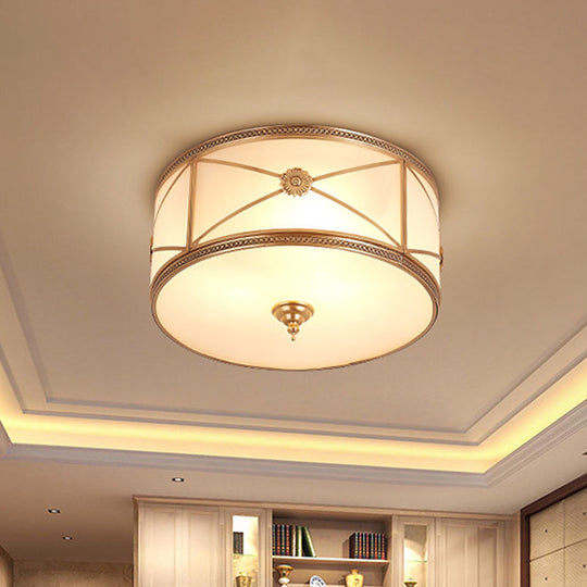 Opal Glass Flush Mount Ceiling Light with Classic Brass Finish