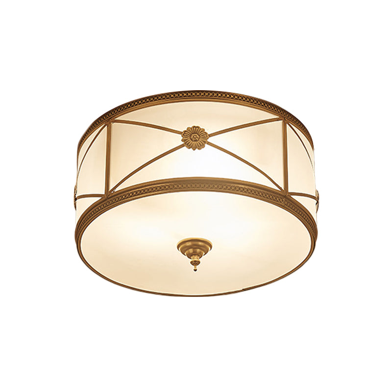 Opal Glass Flush Mount Ceiling Light with Classic Brass Finish