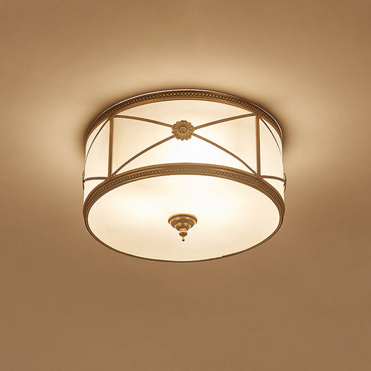 Opal Glass Flush Mount Ceiling Light with Classic Brass Finish