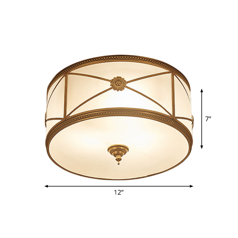 Opal Glass Flush Mount Ceiling Light with Classic Brass Finish