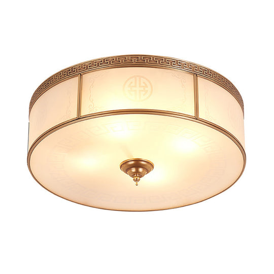 Opal Glass Flush Mount Ceiling Light with Classic Brass Finish