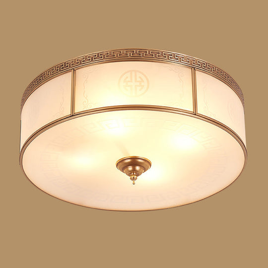 Opal Glass Flush Mount Ceiling Light with Classic Brass Finish