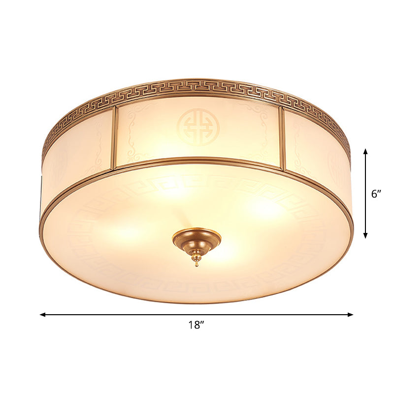 Opal Glass Flush Mount Ceiling Light with Classic Brass Finish