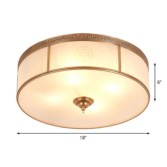 Opal Glass Flush Mount Ceiling Light with Classic Brass Finish