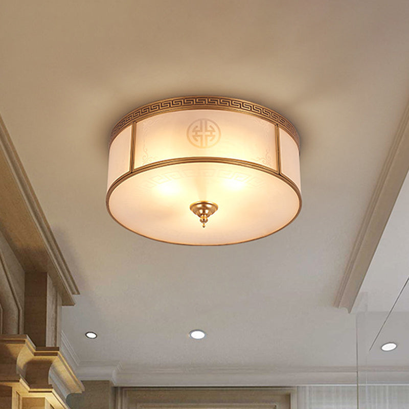 Opal Glass Flush Mount Ceiling Light with Classic Brass Finish