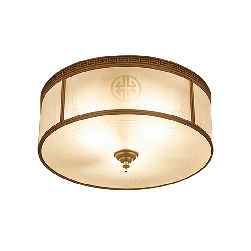 Opal Glass Flush Mount Ceiling Light with Classic Brass Finish