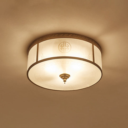 Opal Glass Flush Mount Ceiling Light with Classic Brass Finish