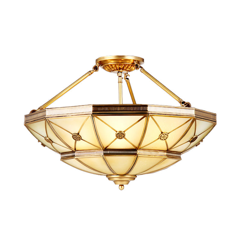 23.5"/32" W 6/9-Light Semi Flush Mount Umbrella Frosted Glass Light, Traditional Brass Style