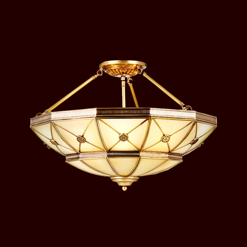 Traditional Brass Semi Flush Mount Light With Frosted Glass - 6/9 Lights 23.5/32 W