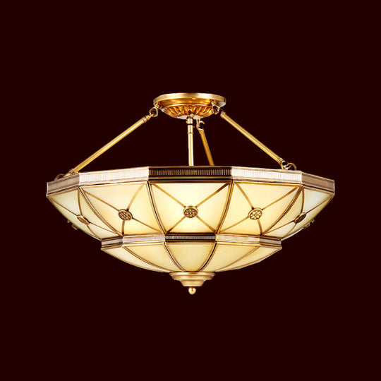 Traditional Brass Semi Flush Mount Light With Frosted Glass - 6/9 Lights 23.5/32 W