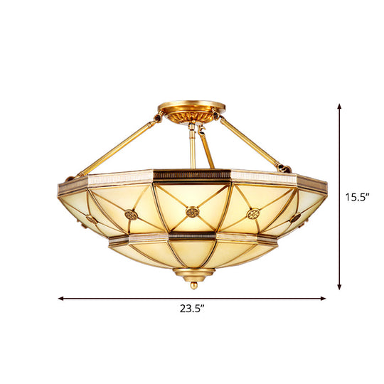 23.5"/32" W 6/9-Light Semi Flush Mount Umbrella Frosted Glass Light, Traditional Brass Style