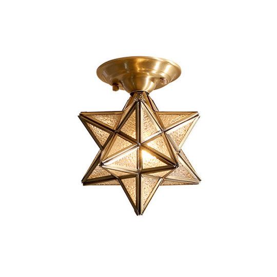 Diamond/Star Traditional Bedroom Ceiling Light - Transparent Glass 1-Light Brass Flushmount