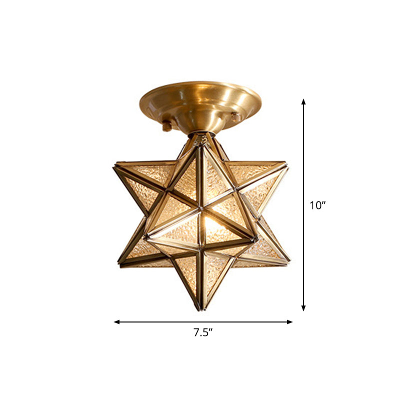 Diamond/Star Traditional Bedroom Ceiling Light - Transparent Glass 1-Light Brass Flushmount