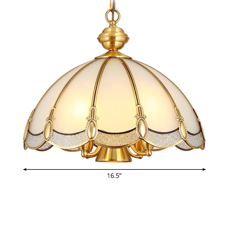 Scalloped Opal Glass Ceiling Chandelier Lamp In Brass - Small/Large (3/5 Lights) Vintage Lighting