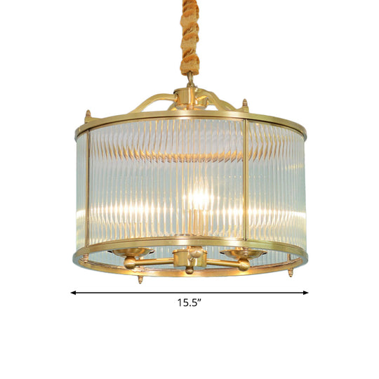 Colonial Drum Ribbed Glass Chandelier - Polished Brass Small/Medium/Large Sizes Multiple Lights