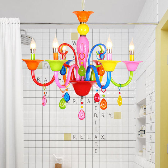 Kids Teardrop Crystal Chandelier - Fun & Colorful Candle Suspension Light For Game Room